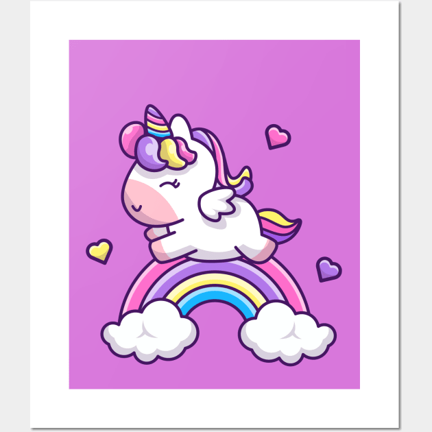 Cute Unicorn With Rainbow Cartoon Wall Art by Catalyst Labs